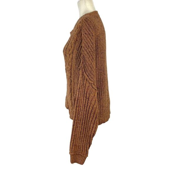 Free People On Your Side Pullover Sweater Small Cable Knit Brown Boxy Cropped - Picture 10 of 16